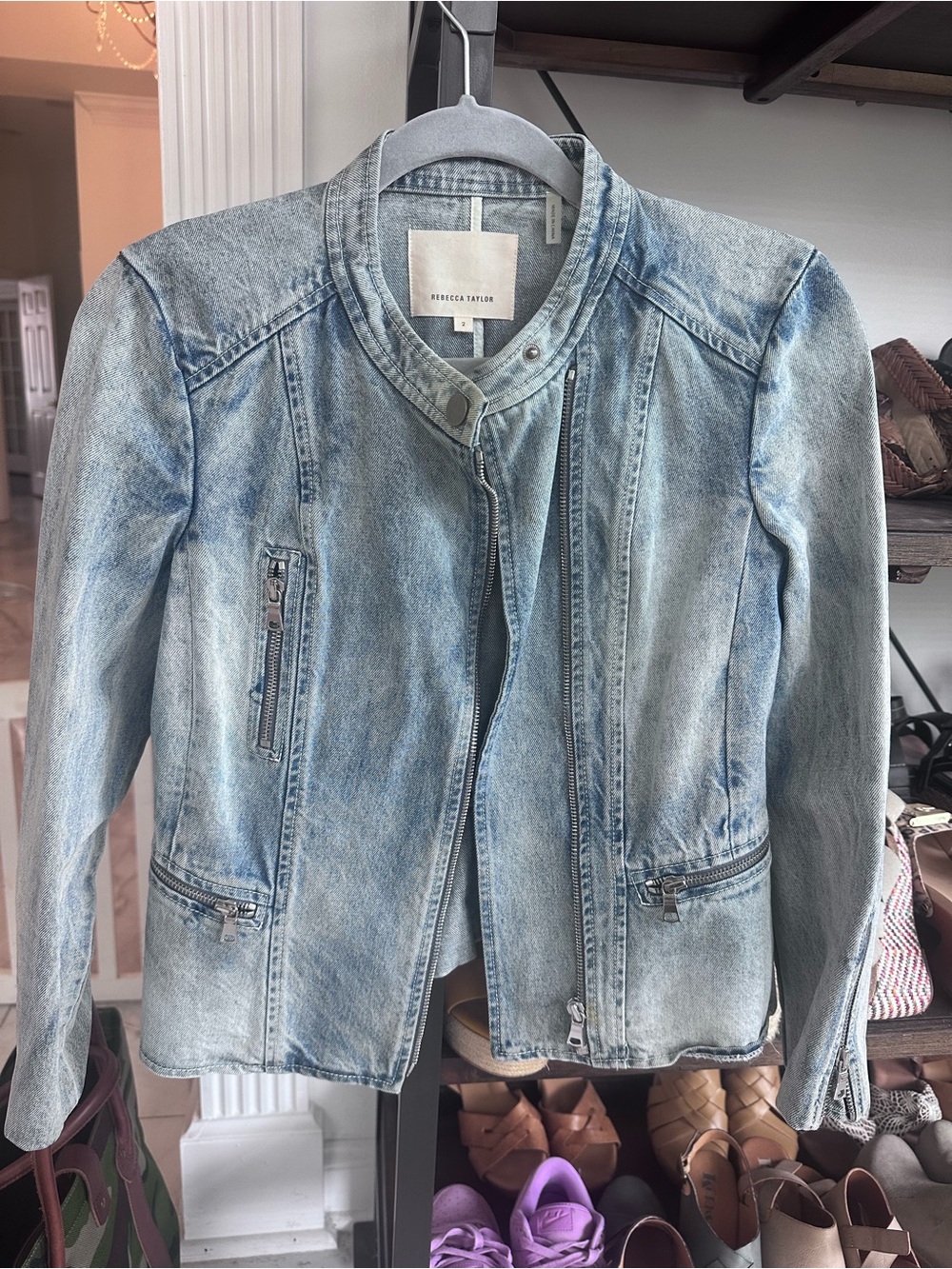 Rebecca Taylor Light Wash Denim Moto Jacket